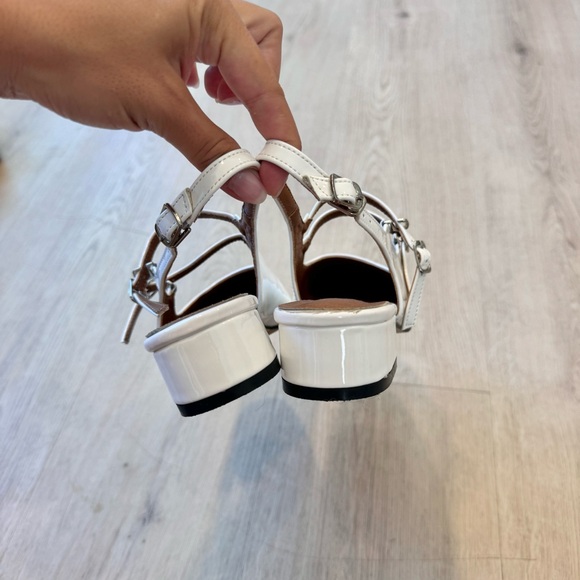 White Slick Shiny Mary Jane Buckle Two Strap Block Low Heel - Picture 4 of 6